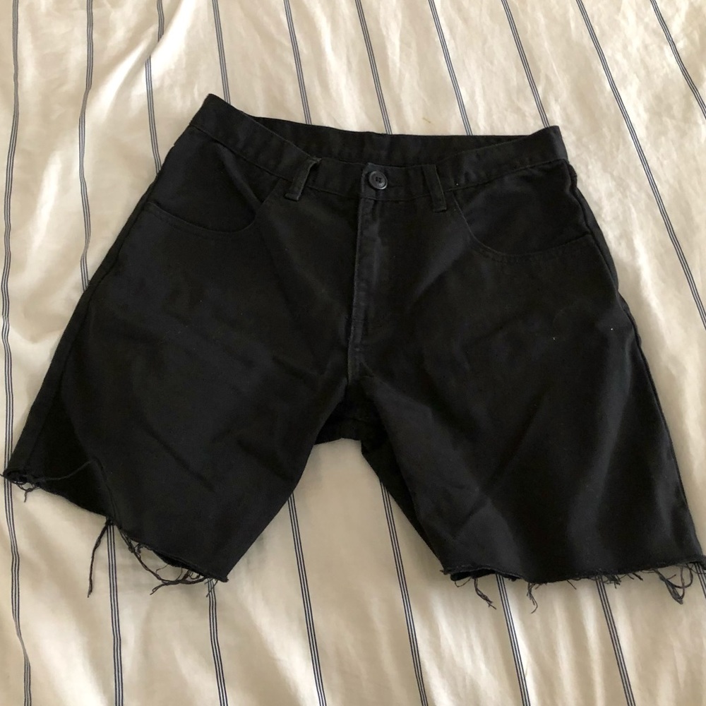 Long black cutoff shorts mid rise